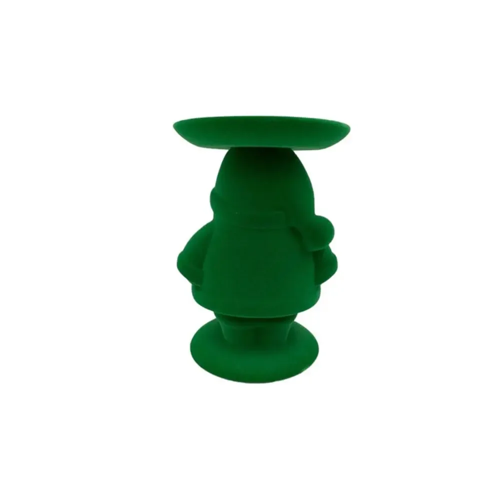 Bath & Body Works Green Flocked Santa Pedestal 3 Wick Candle Holder 7.25